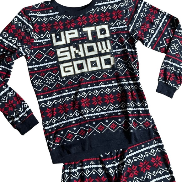 Boys Holiday Pajama Set Size 10 Winter – Red Navy Fair Isle Christmas PJs - Picture 2 of 8